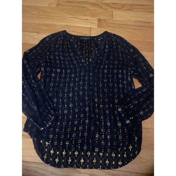 J. Crew, women's black sparkly sheer long sleeve silk blend blouse size 2 - Picture 1 of 10